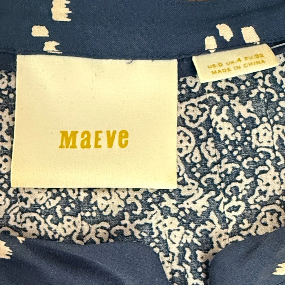 Anthropologie Navy and White Mixed-Print Crochet Yoke Blouse - Picture 7 of 9